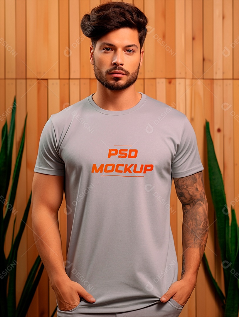 Camiseta Mockup Cinza PSD Editável