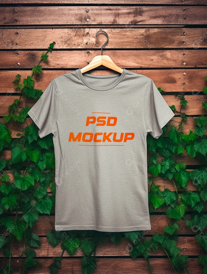 Camiseta Mockup Cinza No Cabide PSD Editável