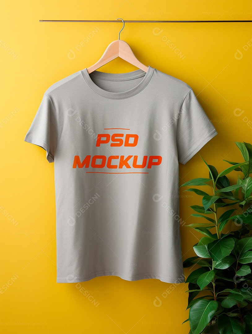 Camiseta Mockup Cinza No Cabide PSD Editável