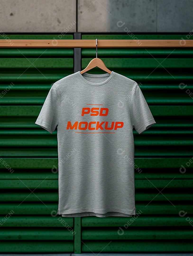 Camiseta Mockup Cinza No Cabide PSD Editável