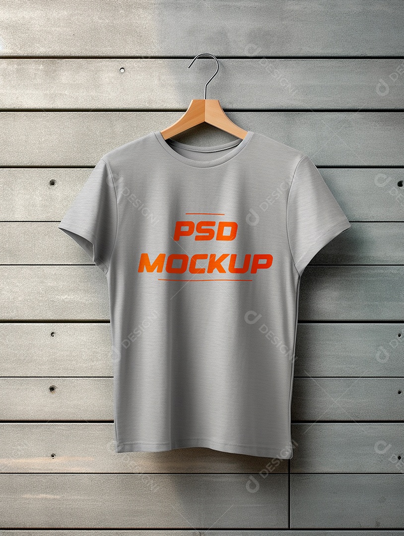 Camiseta Mockup Cinza No Cabide PSD Editável