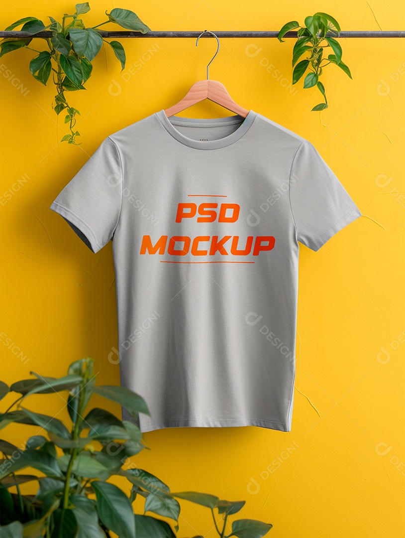 Camiseta Mockup Cinza No Cabide PSD Editável