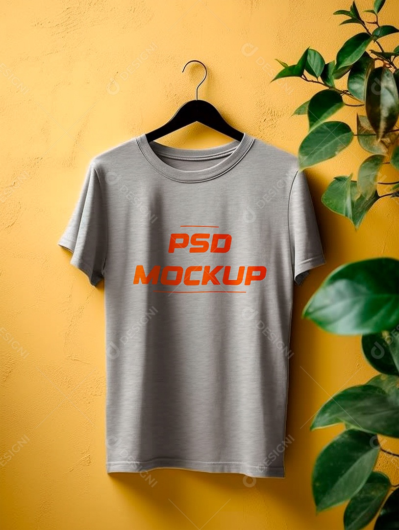 Camiseta Mockup Cinza No Cabide PSD Editável