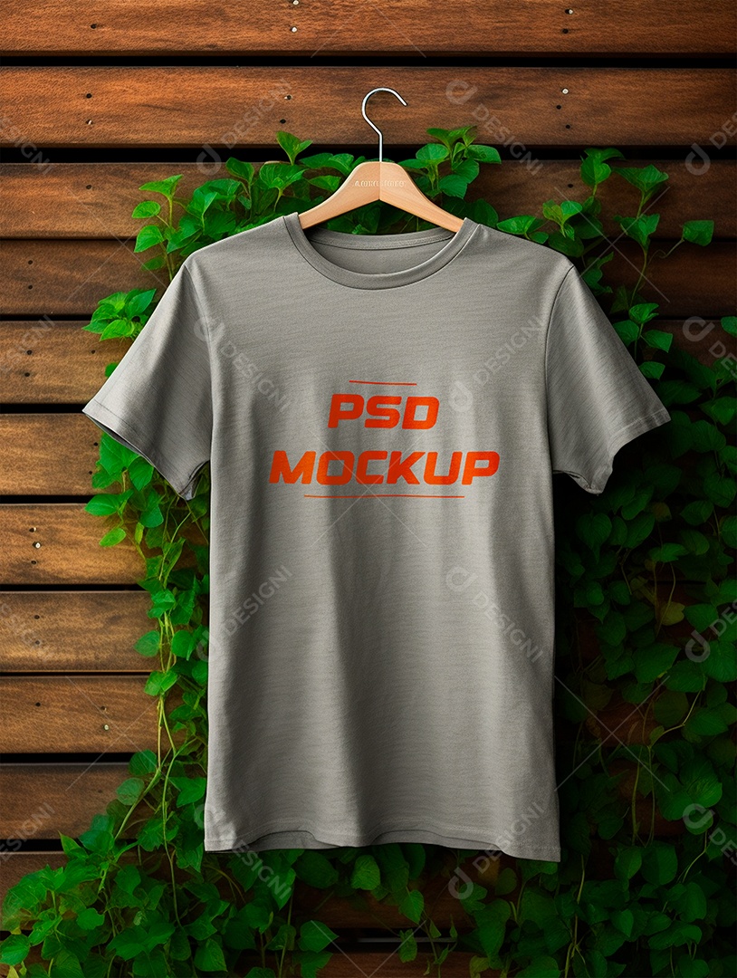 Camiseta Mockup Cinza No Cabide PSD Editável