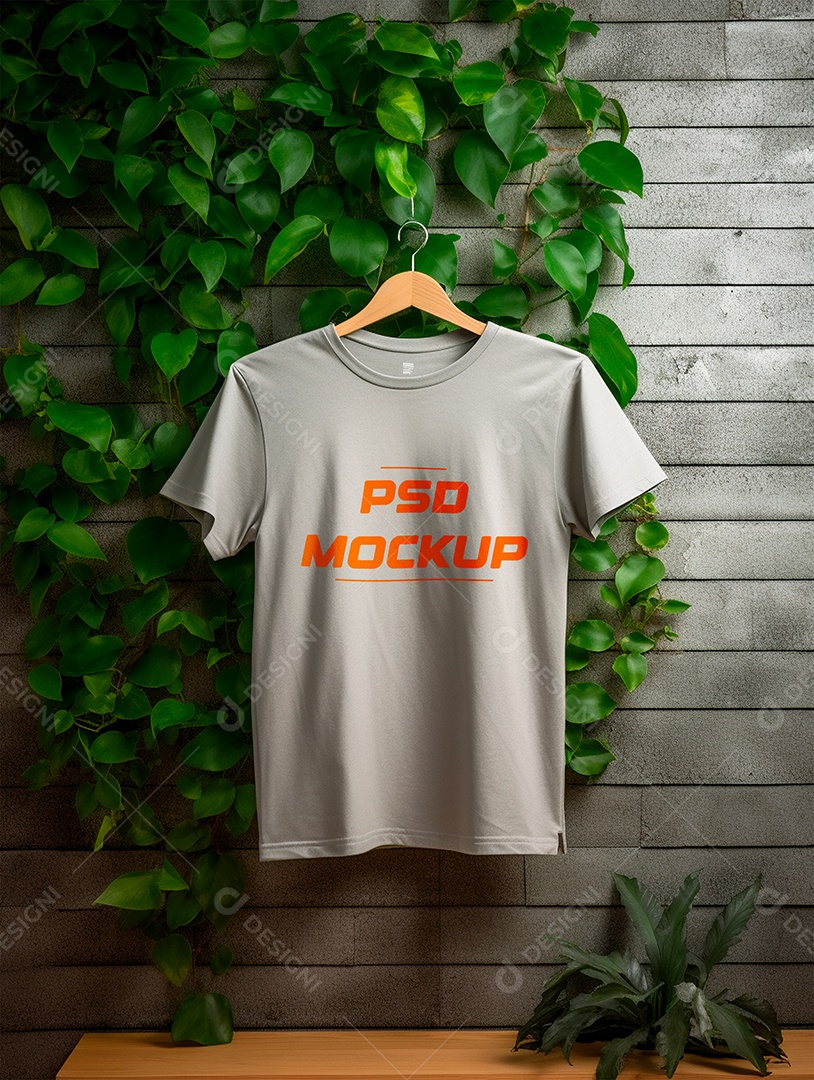 Camiseta Mockup Cinza No Cabide PSD Editável