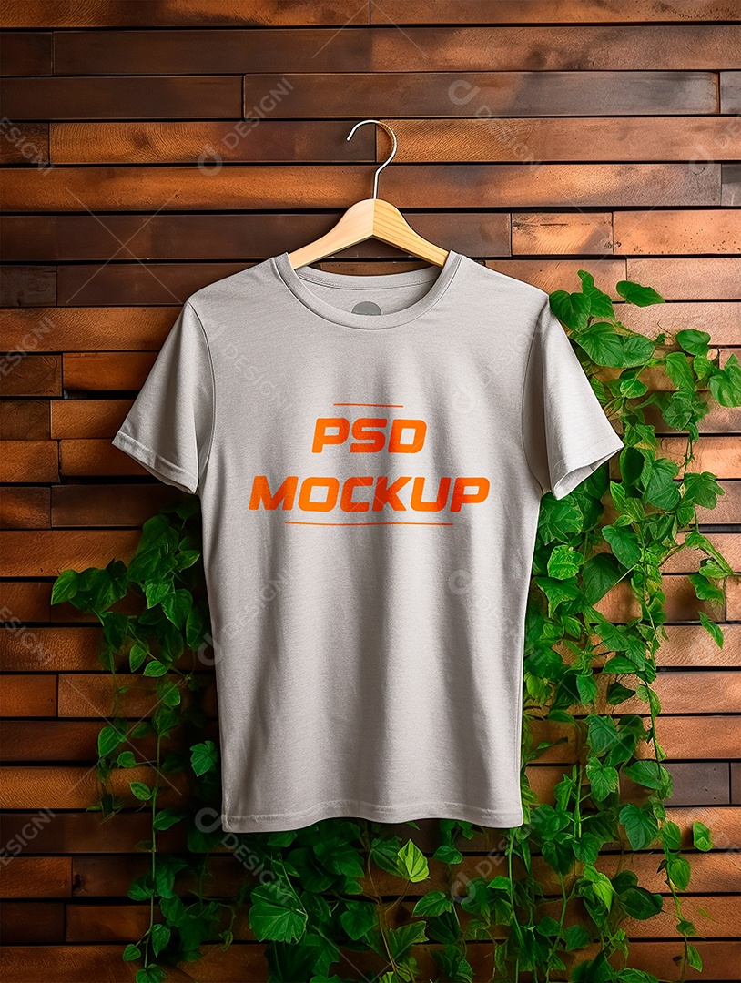 Camiseta Mockup Cinza No Cabide PSD Editável