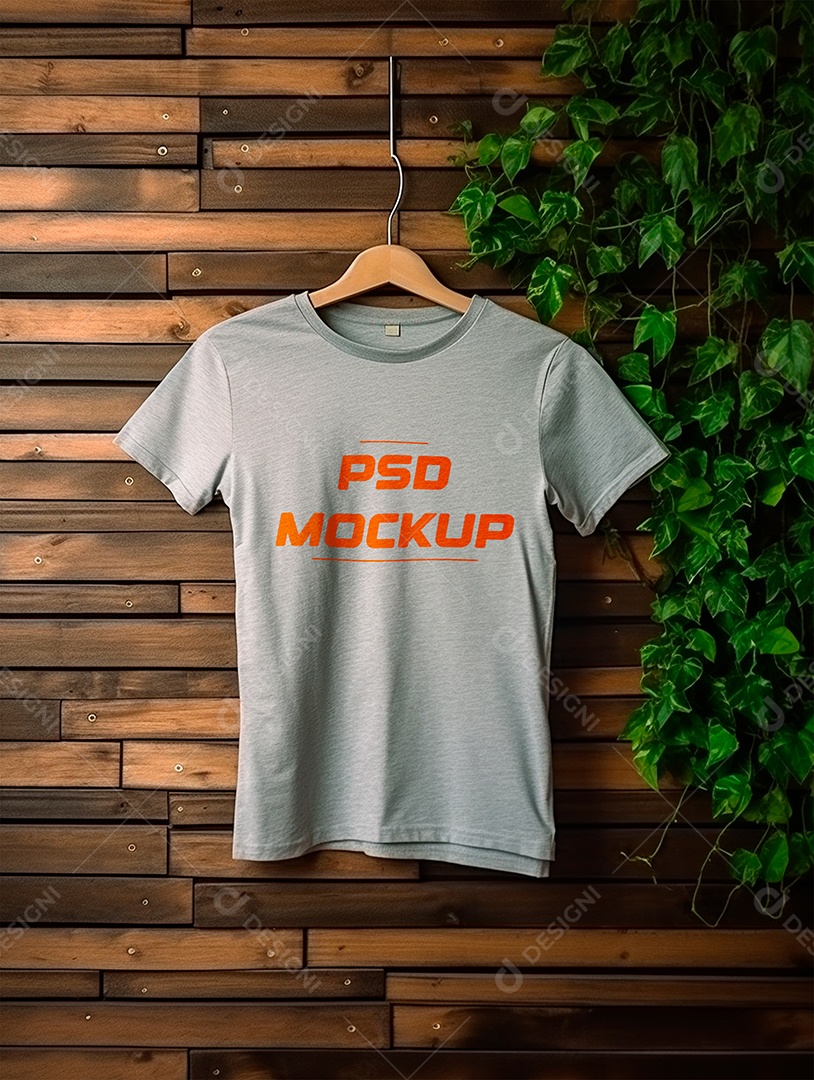 Camiseta Mockup Cinza No Cabide PSD Editável