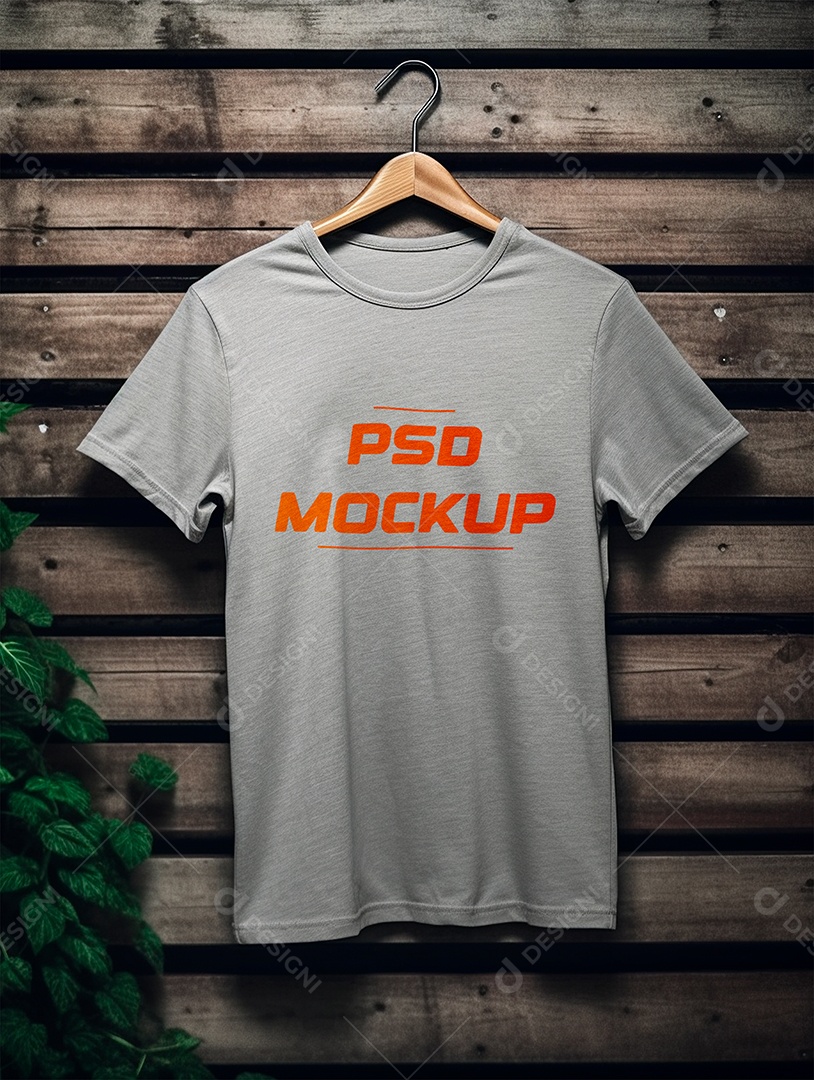 Camiseta Mockup Cinza No Cabide PSD Editável