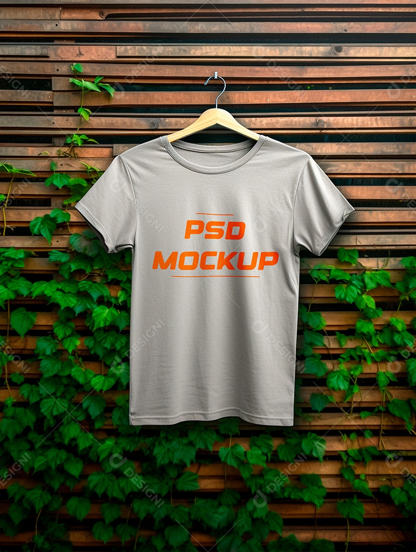 Camiseta Mockup Cinza No Cabide PSD Editável