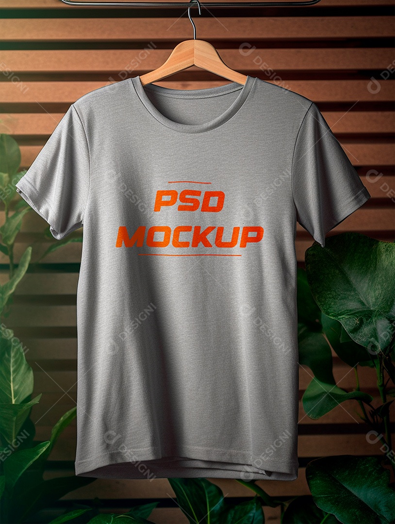 Camiseta Mockup Cinza No Cabide PSD Editável