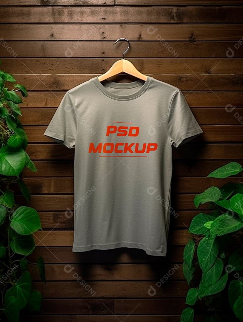 Mockup Camiseta Cinza No Cabide PSD Editável