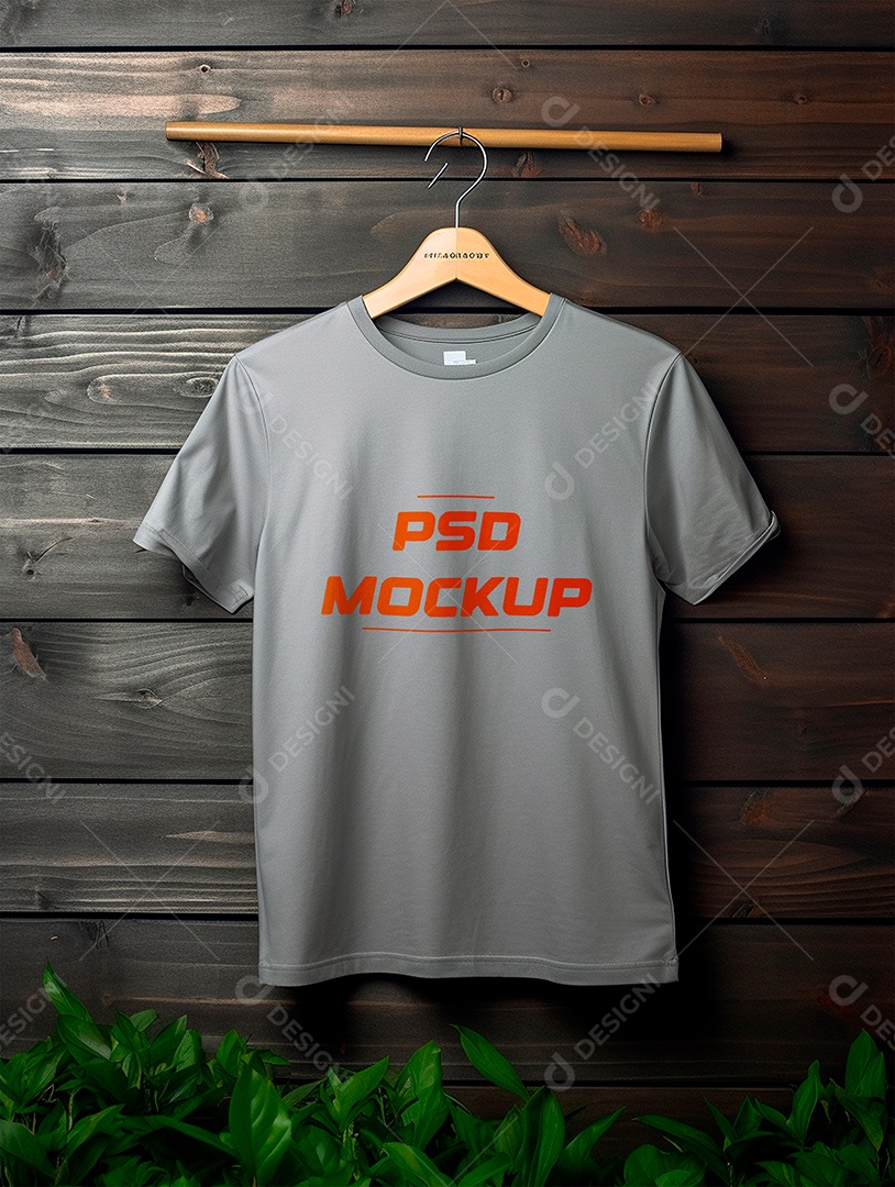 Mockup Camiseta Cinza No Cabide PSD Editável