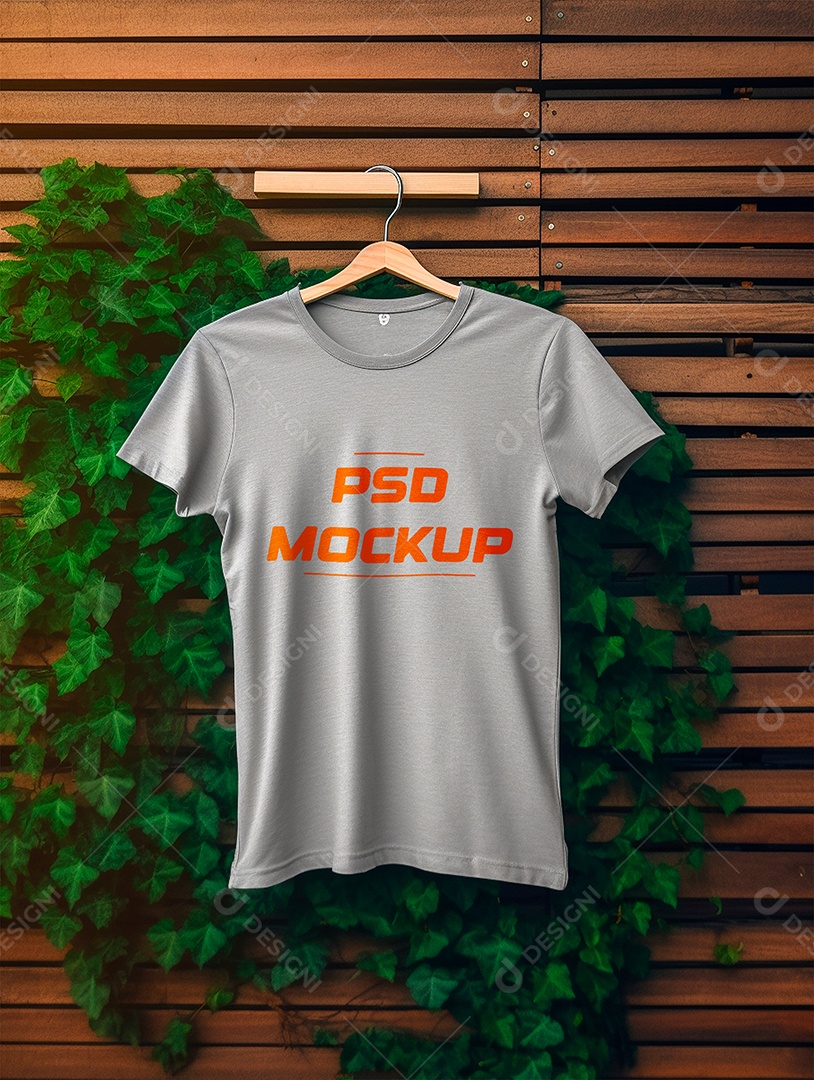 Mockup Camiseta Cinza No Cabide PSD Editável