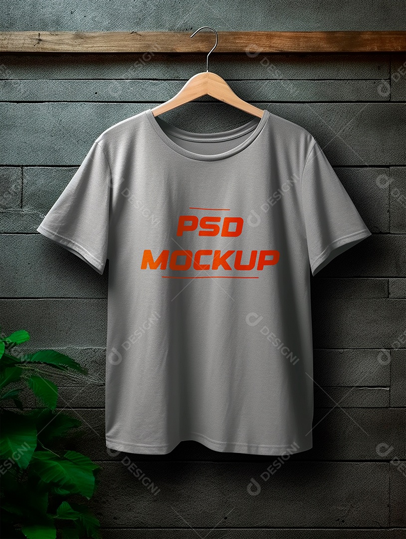 Mockup Camiseta Cinza No Cabide PSD Editável