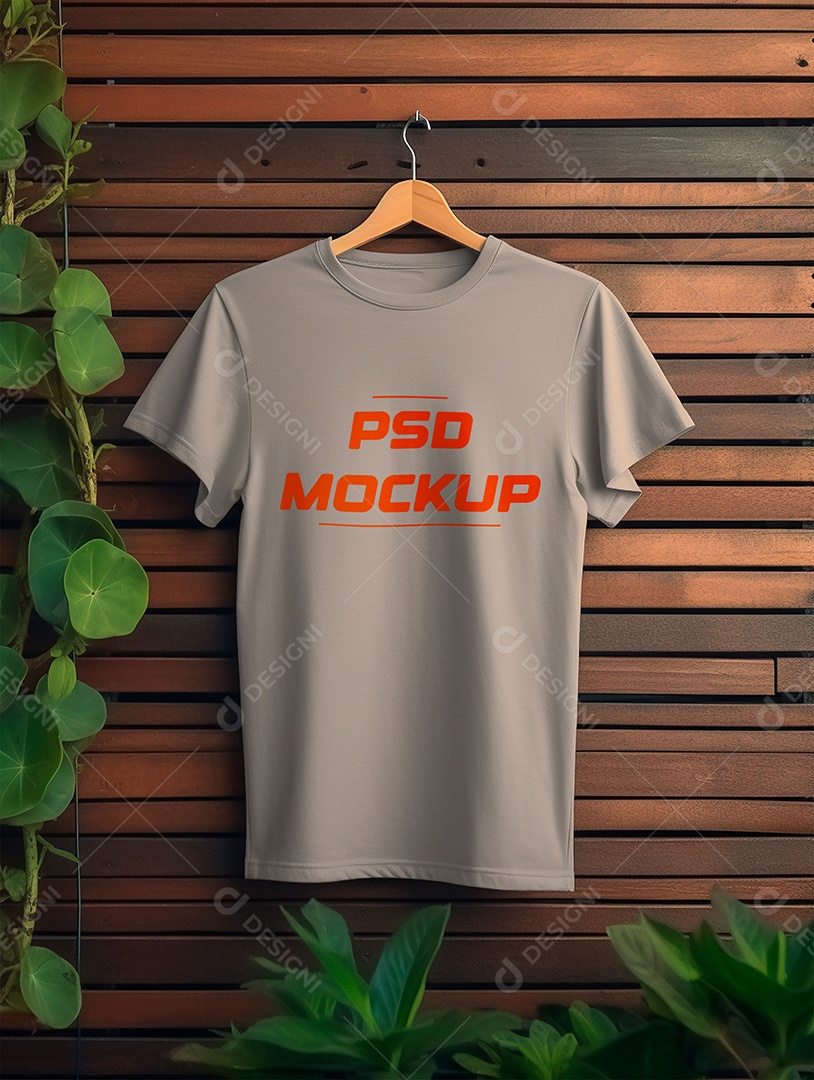 Mockup Camiseta Cinza No Cabide PSD Editável