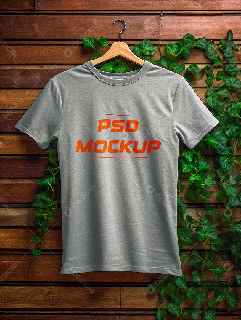 Mockup Camiseta Cinza No Cabide PSD Editável