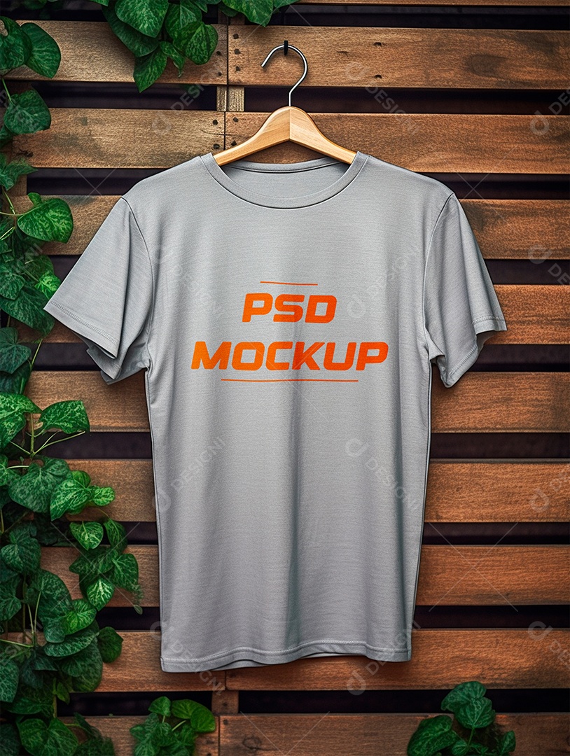 Mockup Camiseta Cinza No Cabide PSD Editável