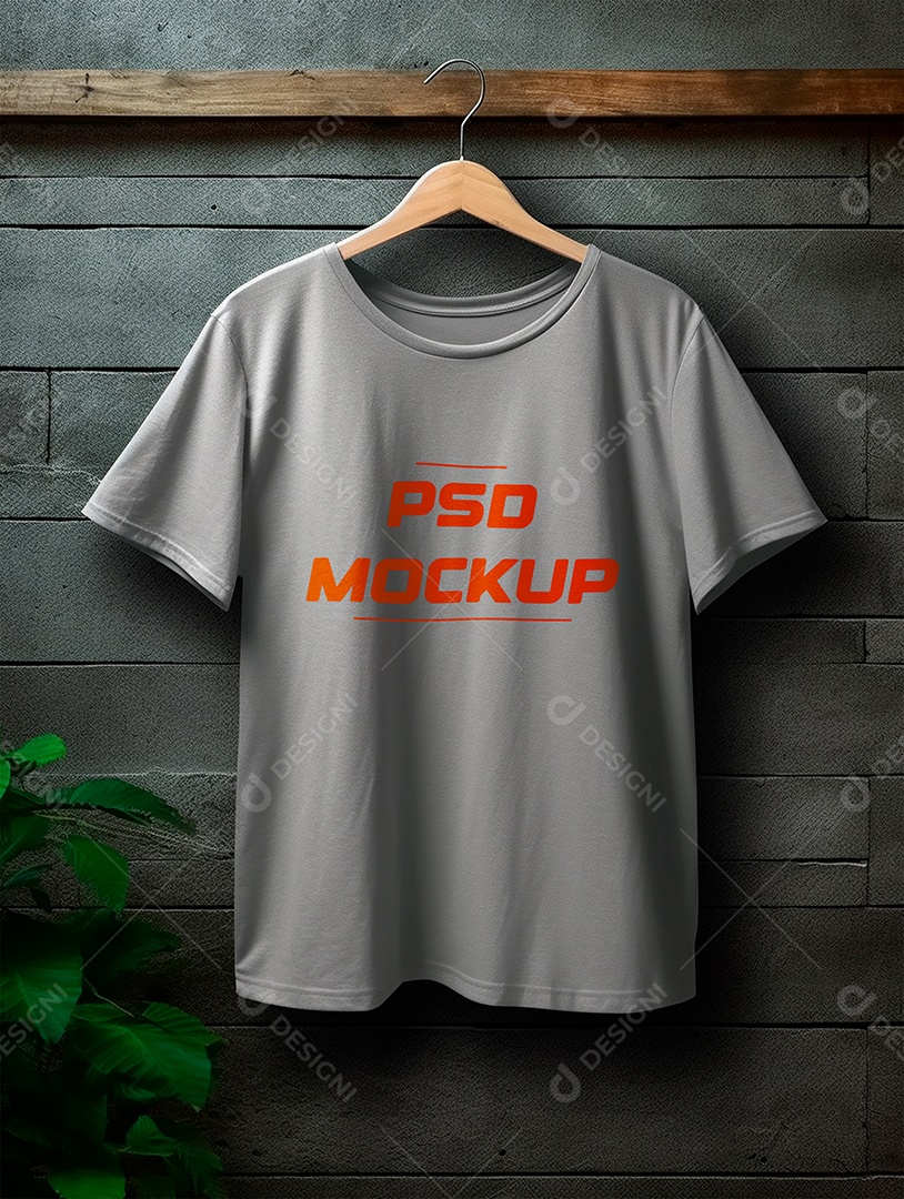 Mockup Camiseta Cinza No Cabide PSD Editável
