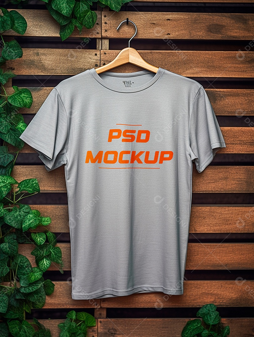 Mockup Camiseta Cinza No Cabide PSD Editável