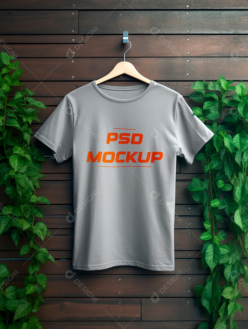 Mockup Camiseta Cinza No Cabide PSD Editável