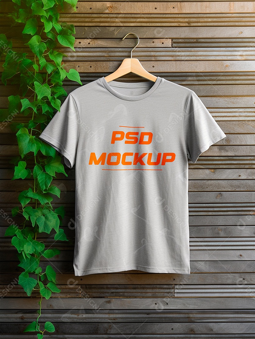 Mockup Camiseta Cinza No Cabide PSD Editável