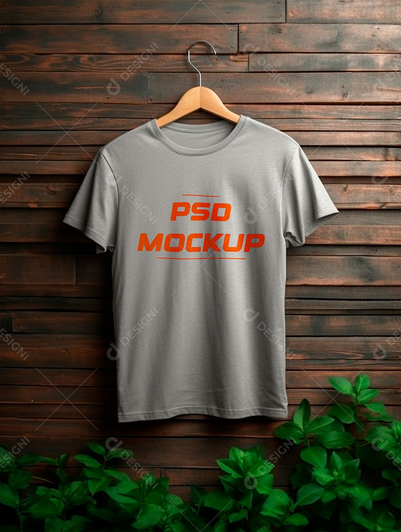 Mockup Camiseta Cinza No Cabide PSD Editável