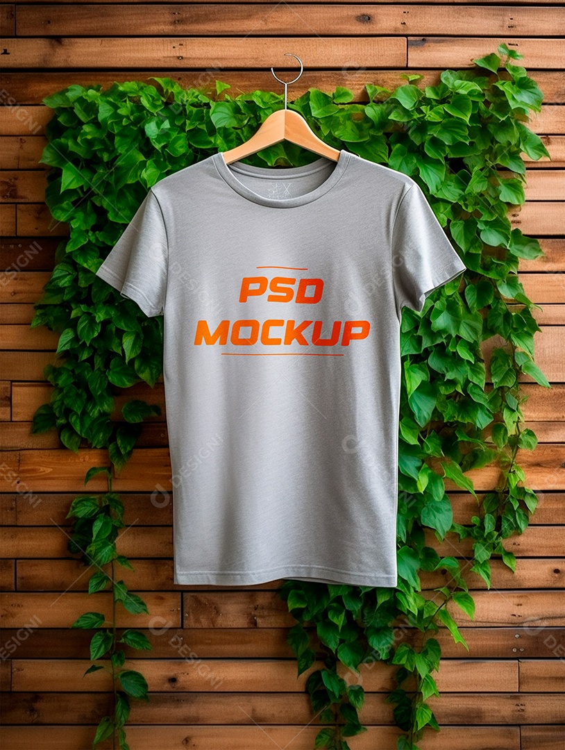 Mockup Camiseta Cinza No Cabide PSD Editável