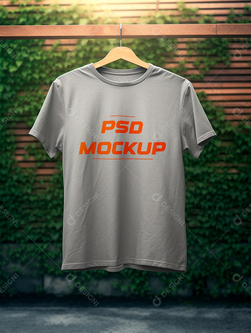 Mockup Camiseta Cinza No Cabide PSD Editável