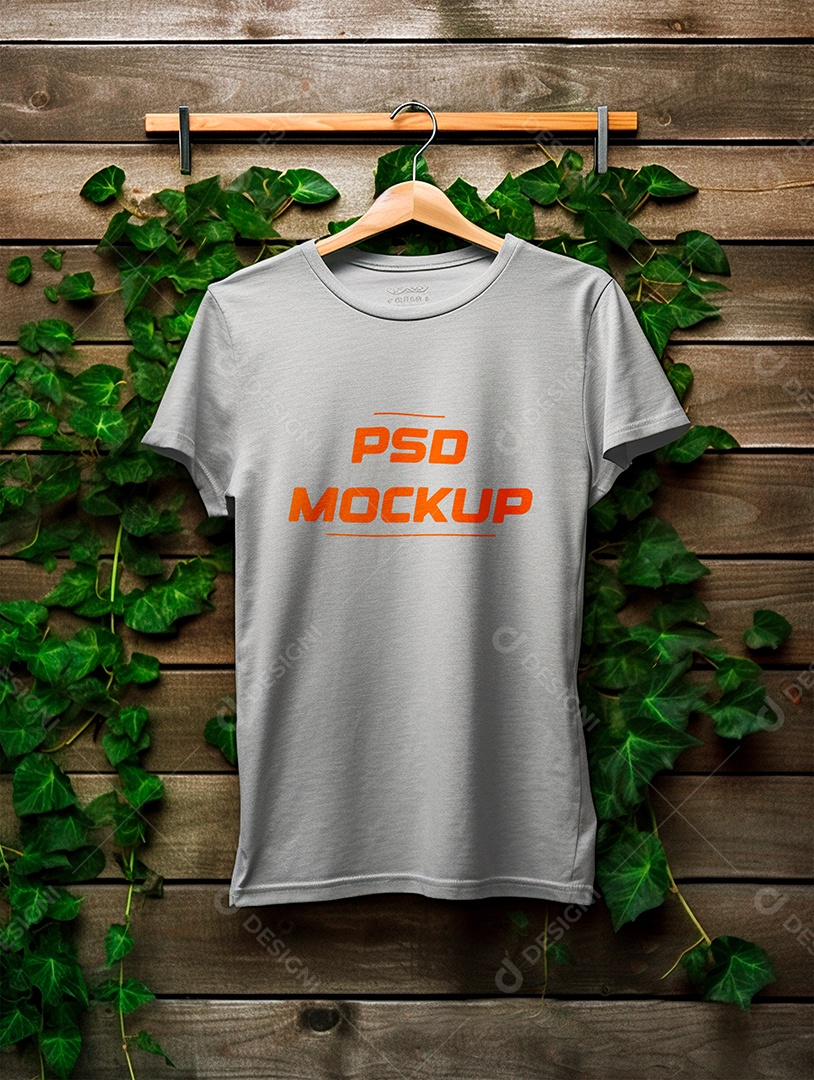Mockup Camiseta Cinza No Cabide PSD Editável