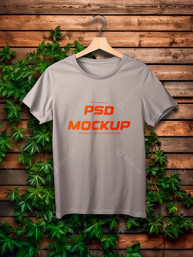 Mockup Camiseta Cinza No Cabide PSD Editável