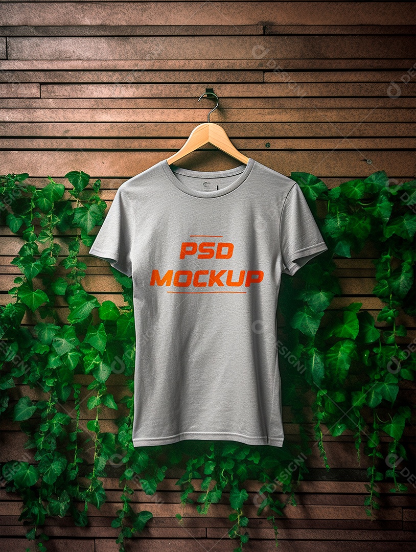 Mockup Camiseta Cinza No Cabide PSD Editável