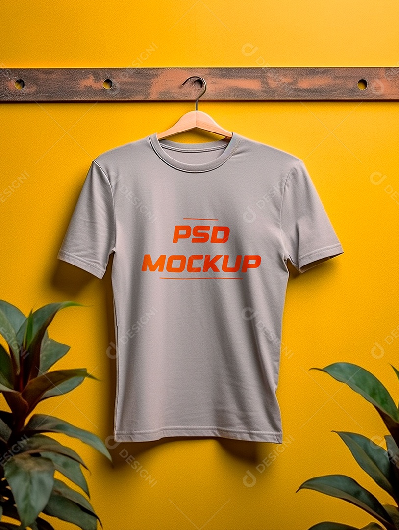 Mockup Camiseta Cinza No Cabide PSD Editável