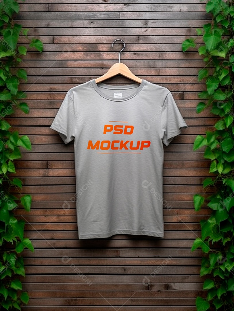 Mockup Camiseta Cinza No Cabide PSD Editável