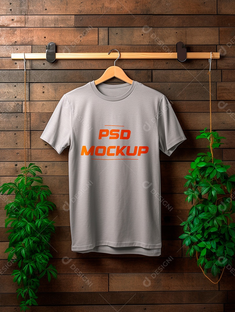 Mockup Camiseta Cinza No Cabide PSD Editável
