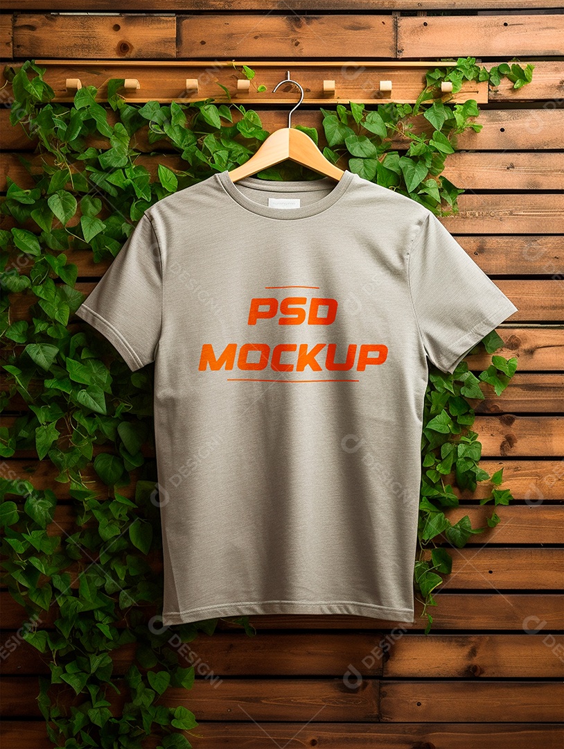 Mockup Camiseta Cinza No Cabide PSD Editável