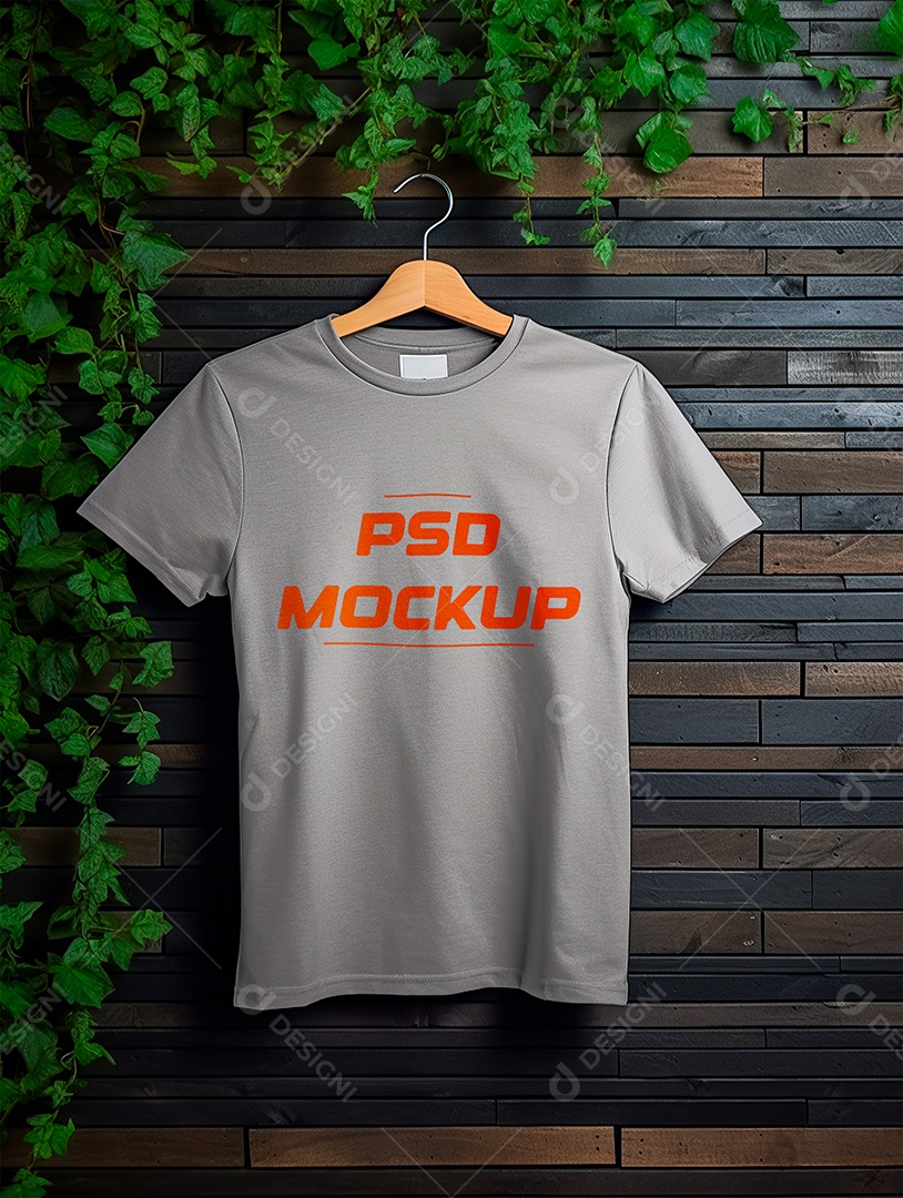 Mockup Camiseta Cinza No Cabide PSD Editável