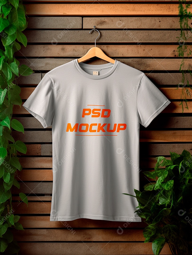 Mockup Camiseta Cinza No Cabide PSD Editável
