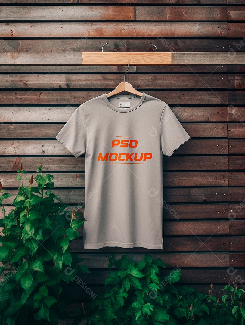 Mockup Camiseta Cinza No Cabide PSD Editável
