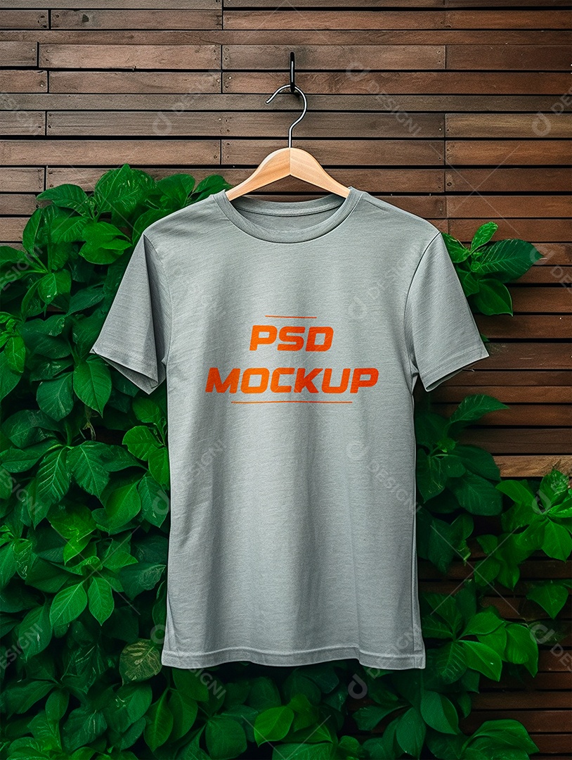 Mockup Camiseta Cinza No Cabide PSD Editável