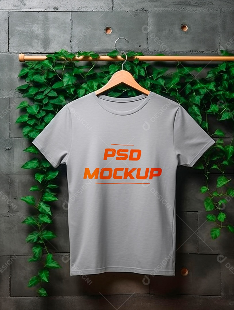 Mockup Camiseta Cinza No Cabide PSD Editável