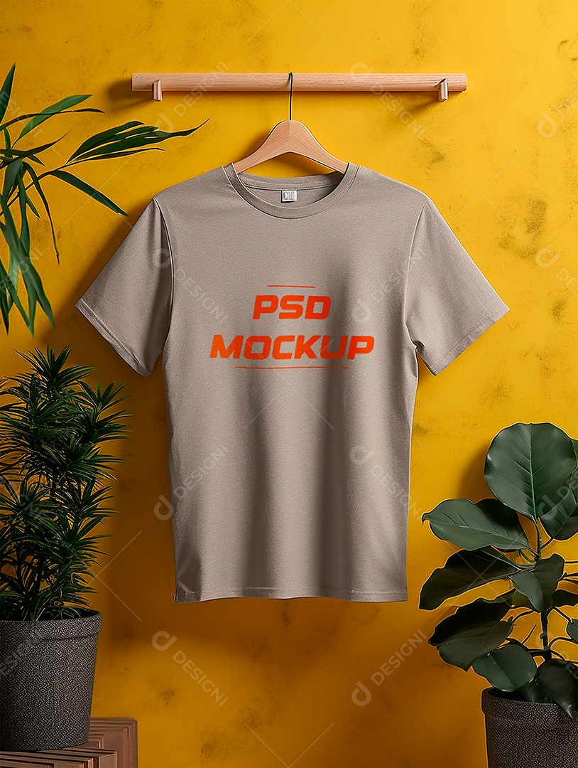 Mockup Camiseta Cinza No Cabide PSD Editável