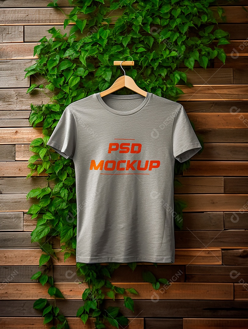 Mockup Camiseta Cinza No Cabide PSD Editável