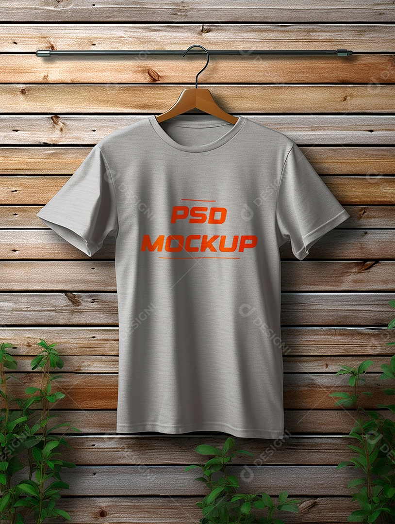 Mockup Camiseta Cinza No Cabide PSD Editável