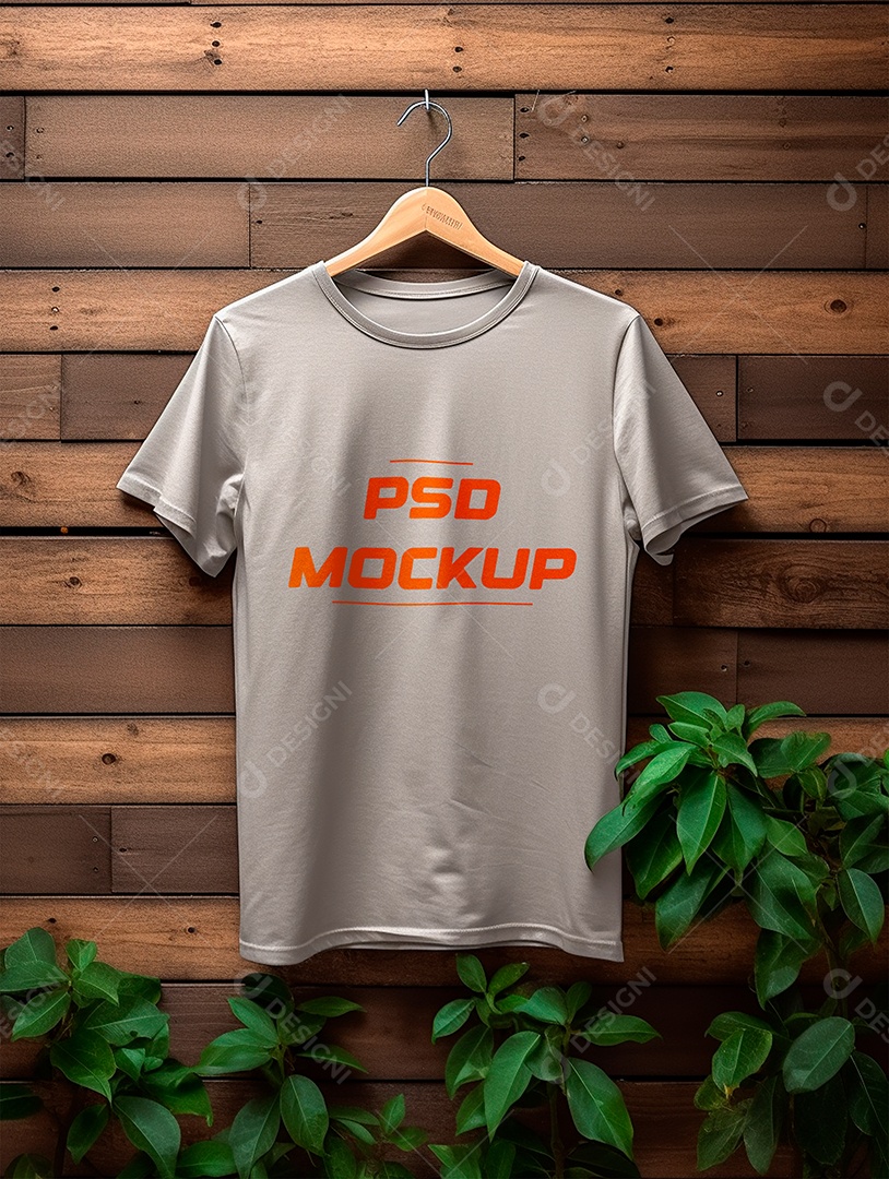 Mockup Camiseta Cinza No Cabide PSD Editável