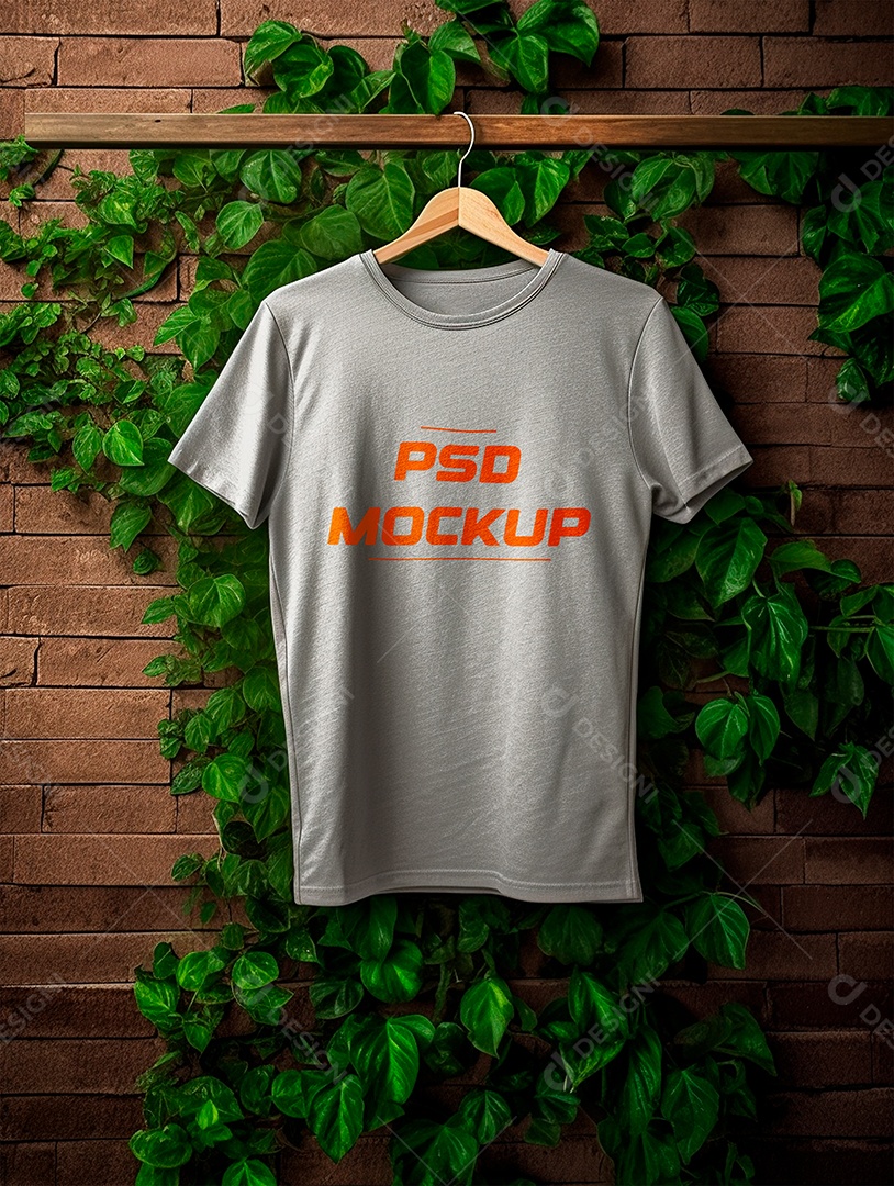 Mockup Camiseta Cinza No Cabide PSD Editável