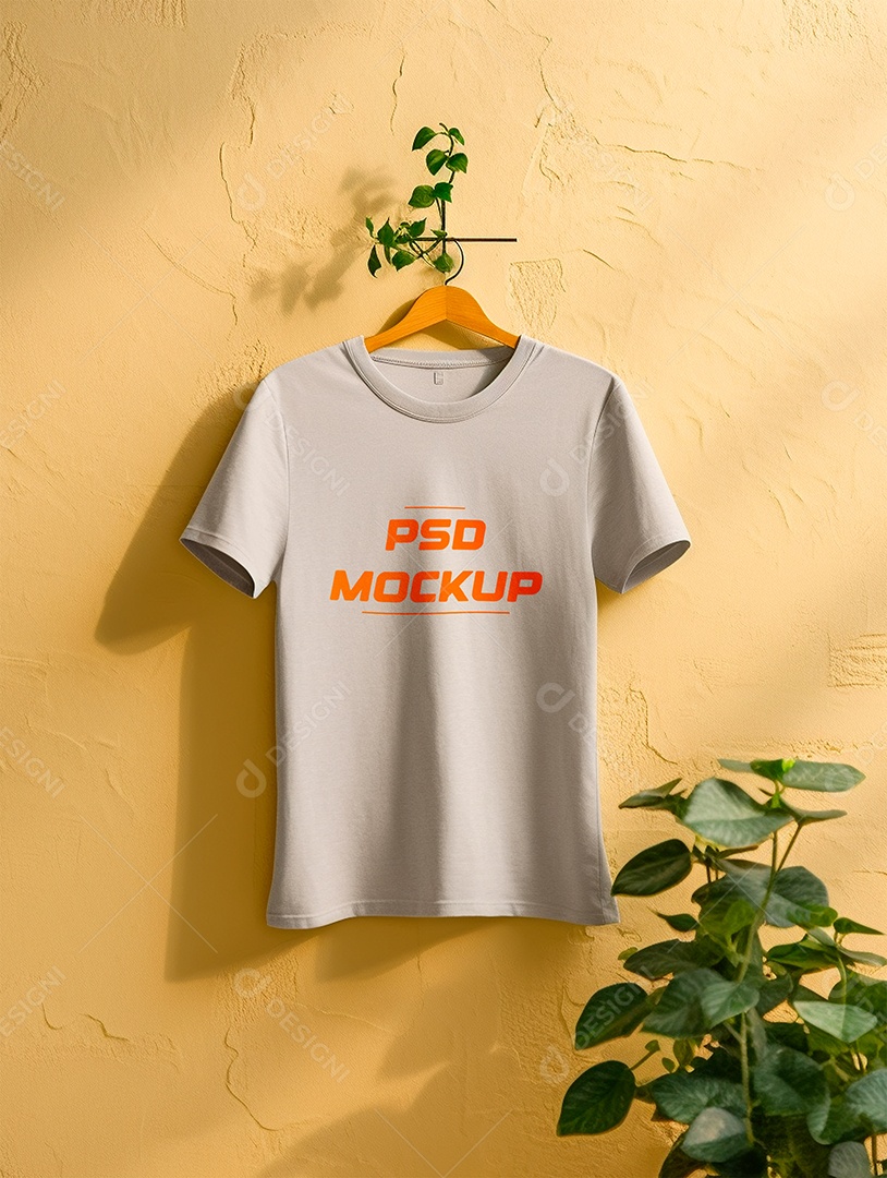 Mockup Camiseta Cinza No Cabide PSD Editável