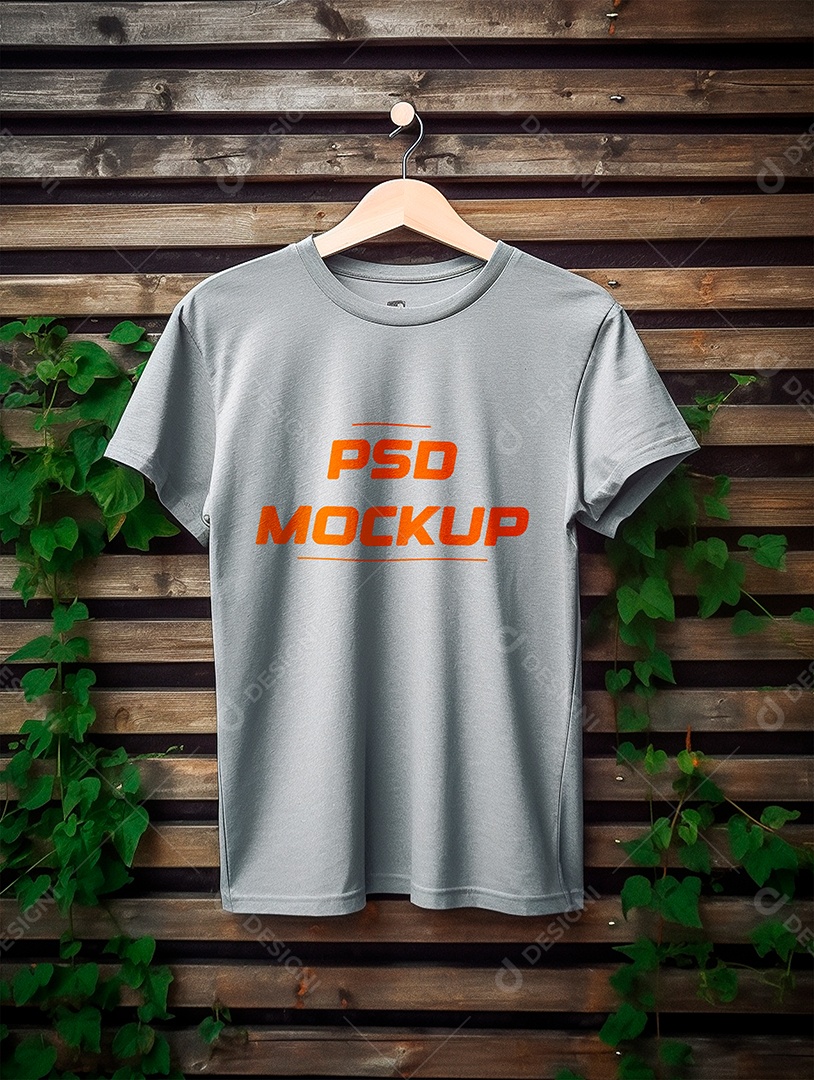 Mockup Camiseta Cinza No Cabide PSD Editável
