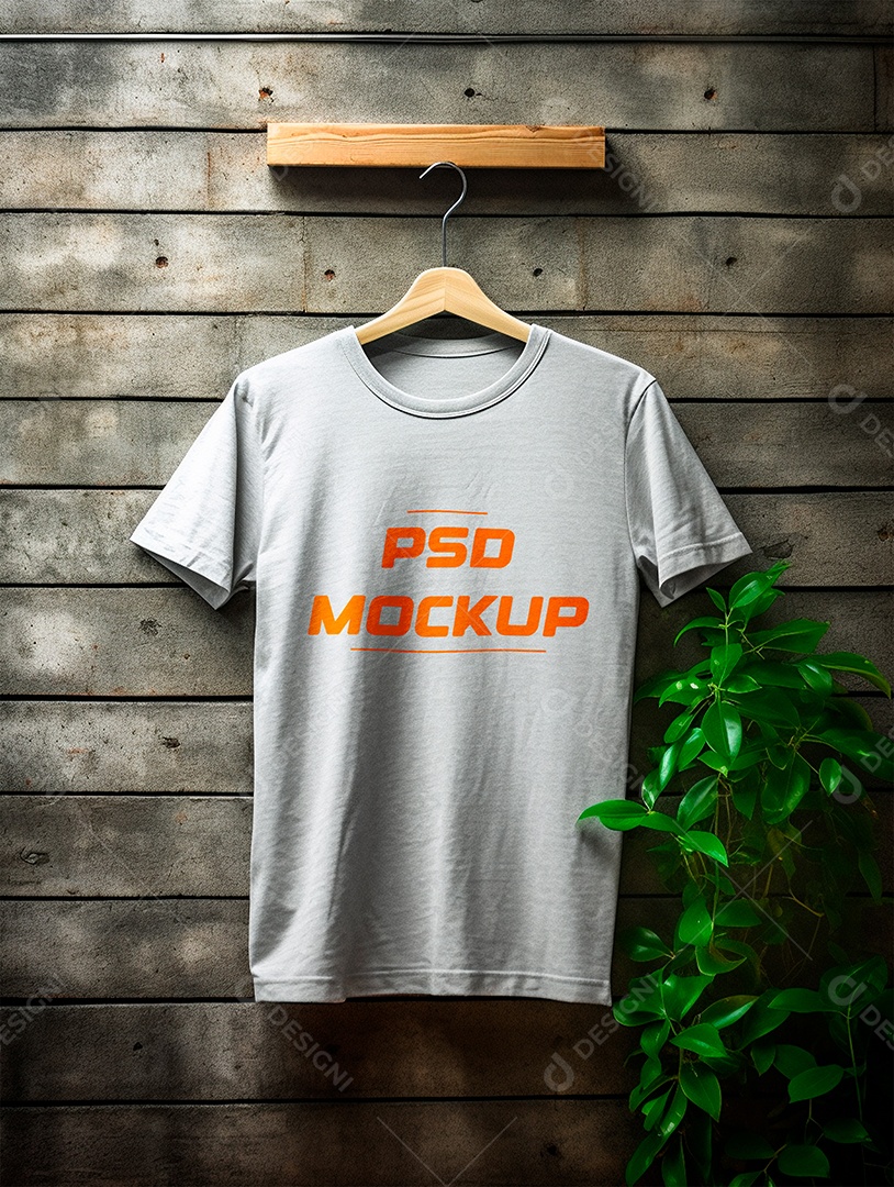 Mockup Camiseta Cinza No Cabide PSD Editável