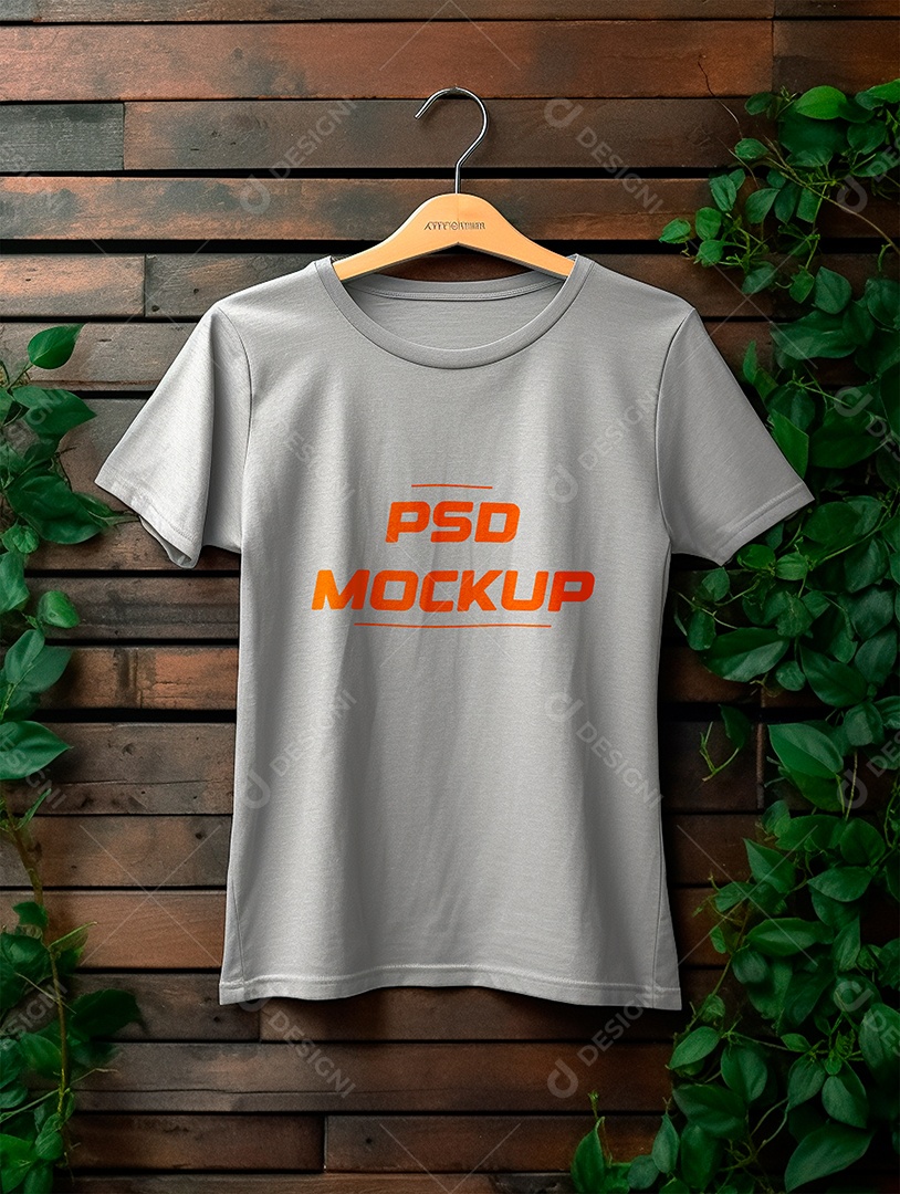 Mockup Camiseta Cinza No Cabide PSD Editável