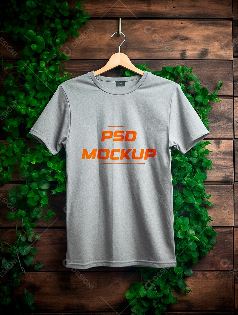 Mockup Camiseta Cinza No Cabide PSD Editável